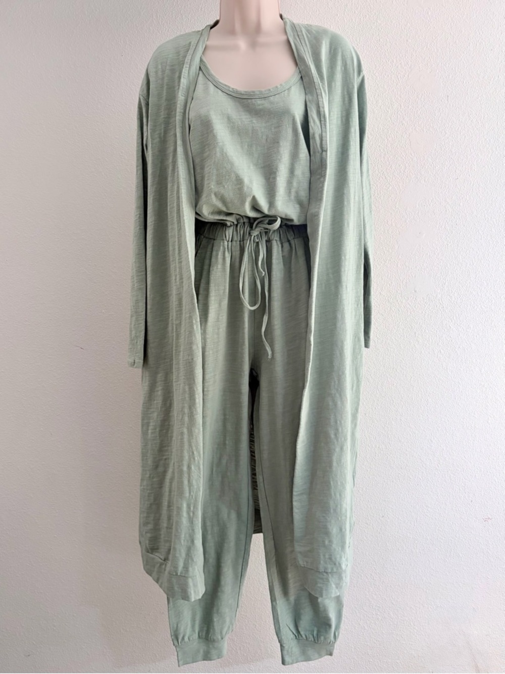 Listicle Sage Green 2-Piece Jumpsuit & Long Cardigan Set Size Small